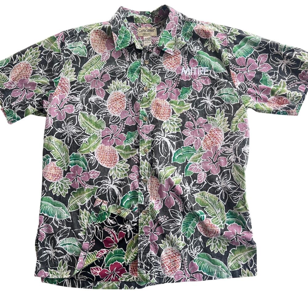 Cooke Street Honolulu Hawaiian Shirt L Pineapple Hibiscus Aloha Reverse Print
